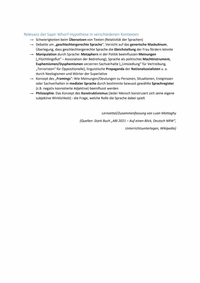 Die Aktualität der Sapir-Whorf-Hypothese
Die
Sapir-Whorf-Hypothese
Die Hypothese von Benjamin Lee Whorf (Ingenieur und Linguist) mit Bezug a