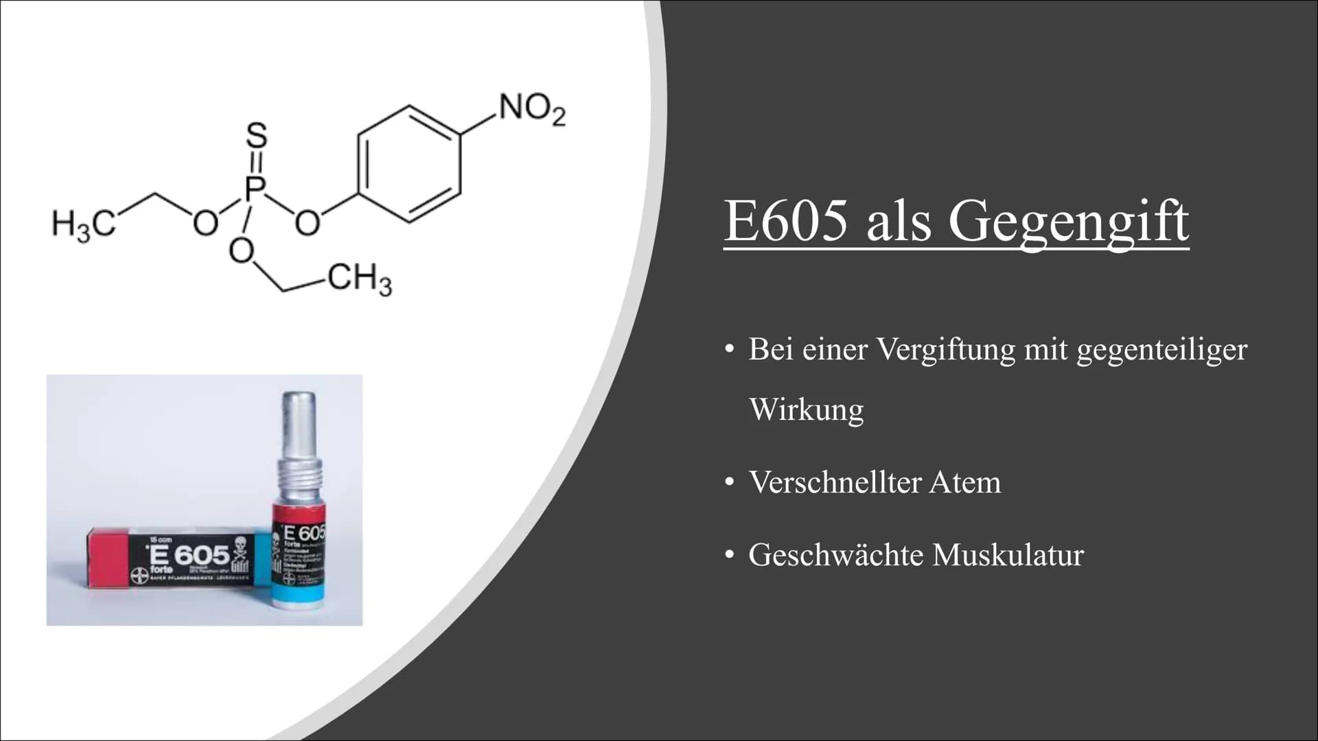 Sarin & E605 Themen
Geschichte und Entdeckung
Eigenschaften
Wirkungsweise
Symptome
●
●
●
●
●
●
●
●
Konzentrationsveränderungen
Gegengifte
Zu