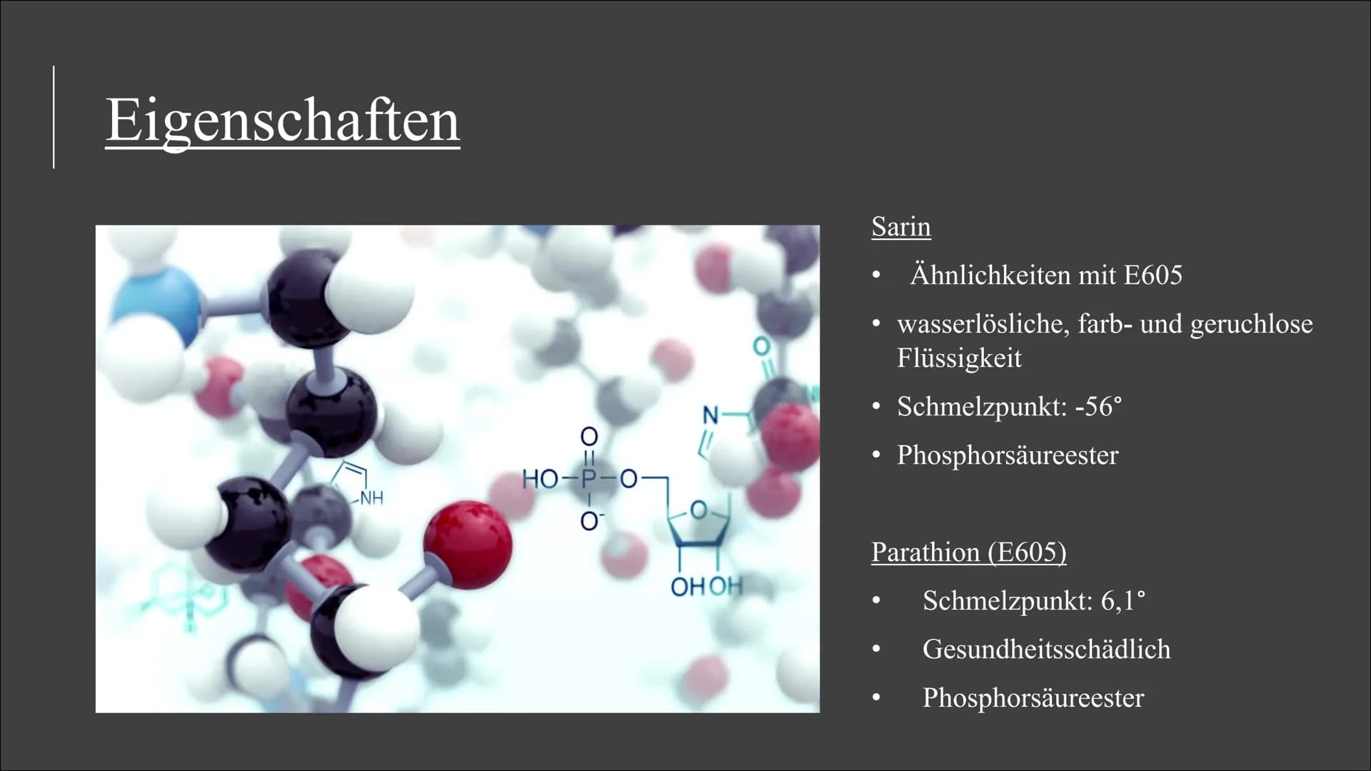 Sarin & E605 Themen
Geschichte und Entdeckung
Eigenschaften
Wirkungsweise
Symptome
●
●
●
●
●
●
●
●
Konzentrationsveränderungen
Gegengifte
Zu