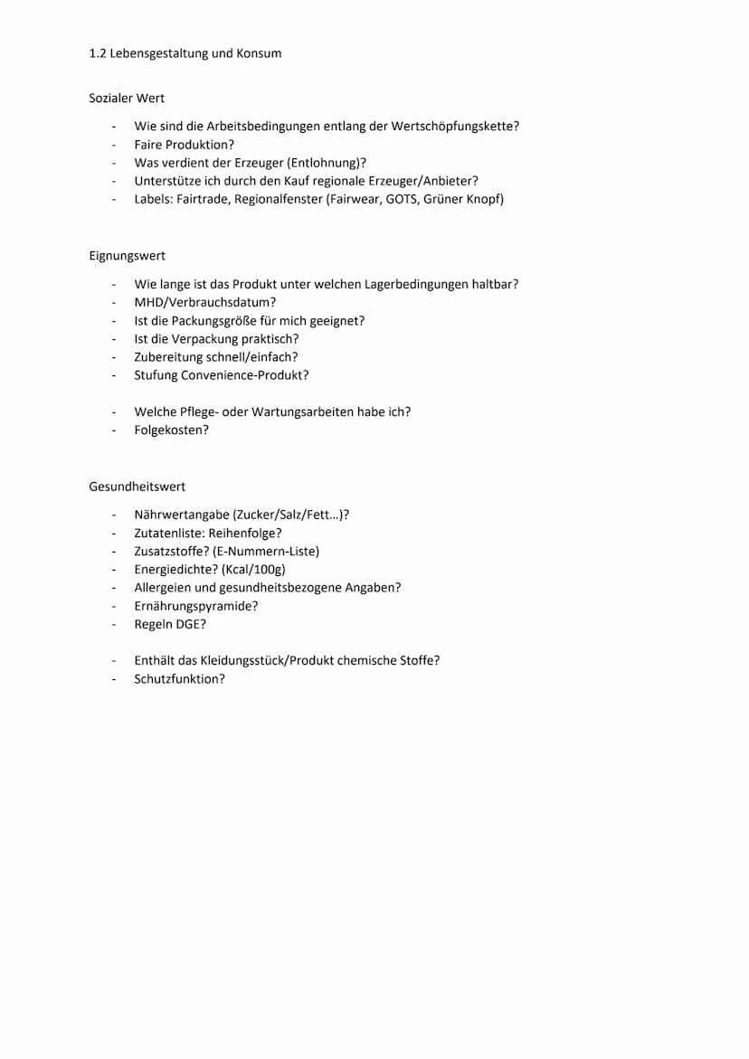 1.2 Lebensgestaltung und Konsum
AES
1.1 Qualitätsfächer
Ökologischer Wert
Ist das Produkt saisonal und regional?
Belastet die Produktion/Han