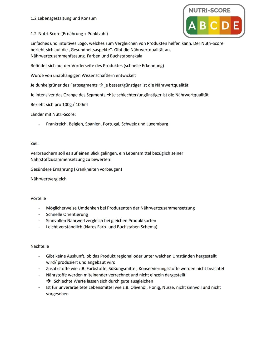 1.2 Lebensgestaltung und Konsum
AES
1.1 Qualitätsfächer
Ökologischer Wert
Ist das Produkt saisonal und regional?
Belastet die Produktion/Han