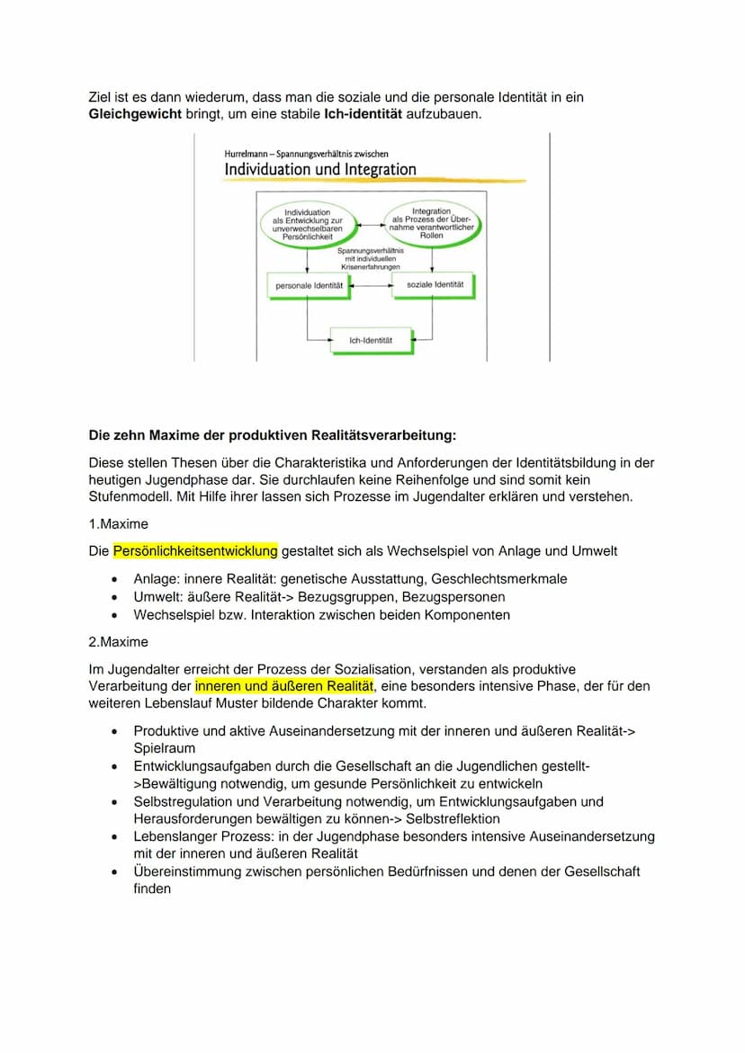 Klaus Hurrelmann: Das Modell der produktiven Realitätsverarbeitung
Entwicklungsaufgaben:
Umsetzung von psychischen, physischen und sozialen 