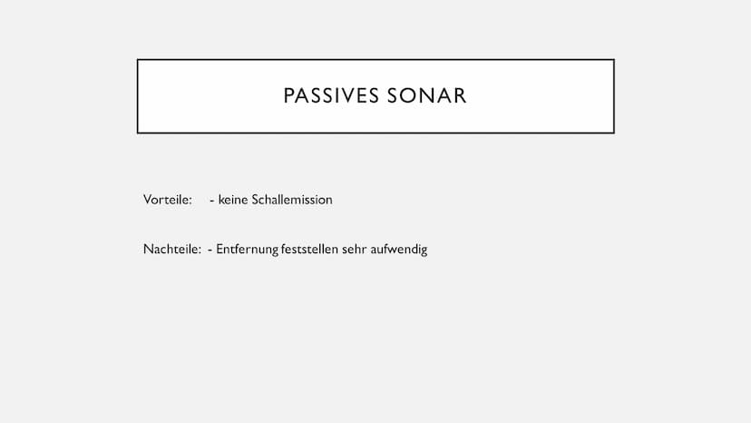 SONAR
Von Bennet Ristock ●
●
●
●
Funktion
Entstehung
Aktives Sonar
Passives Sonar
Wale und Delfine
GLIEDERUNG FUNKTION
Sen den
Empfänger
ref
