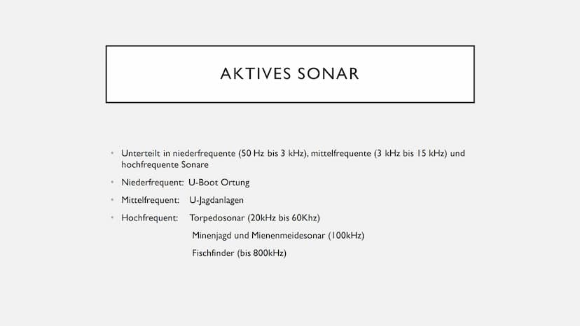 SONAR
Von Bennet Ristock ●
●
●
●
Funktion
Entstehung
Aktives Sonar
Passives Sonar
Wale und Delfine
GLIEDERUNG FUNKTION
Sen den
Empfänger
ref