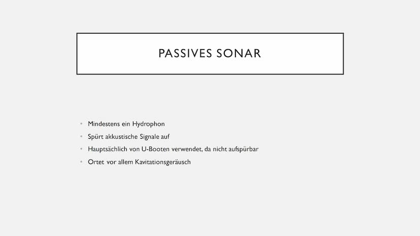 SONAR
Von Bennet Ristock ●
●
●
●
Funktion
Entstehung
Aktives Sonar
Passives Sonar
Wale und Delfine
GLIEDERUNG FUNKTION
Sen den
Empfänger
ref