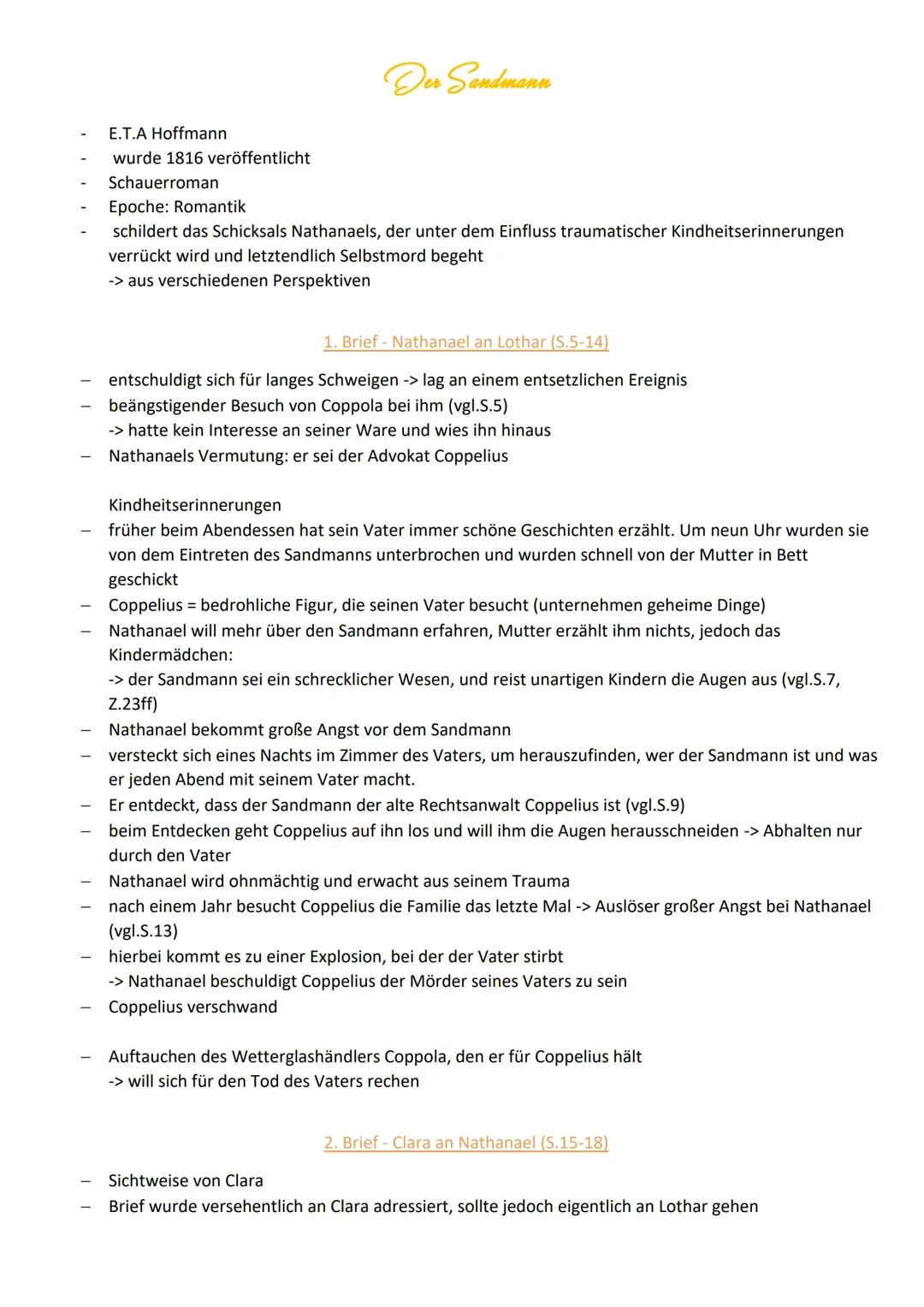 Der Sandmann Zusammenfassung - PDF, Kapitel, Abitur, Wikipedia und mehr