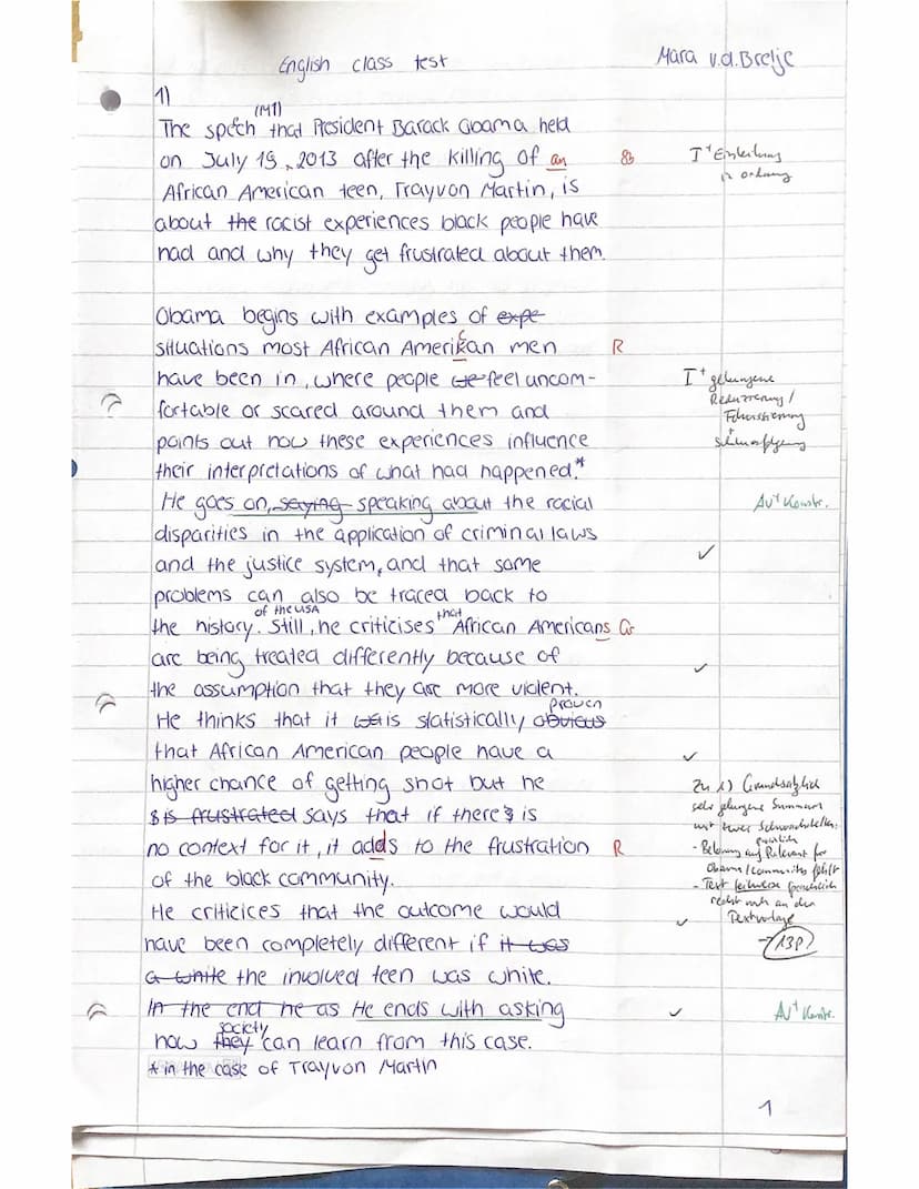 2nd Class Test: The Hate You Give
Name: Mara vd. Brelje
(Main) Competence tested: Writing
11.3 /Fra
Part I: Comprehension
1 Summarize the ex
