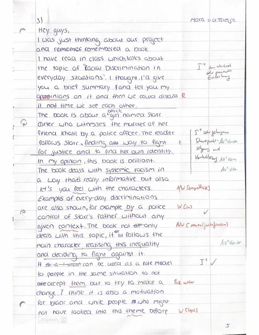 2nd Class Test: The Hate You Give
Name: Mara vd. Brelje
(Main) Competence tested: Writing
11.3 /Fra
Part I: Comprehension
1 Summarize the ex