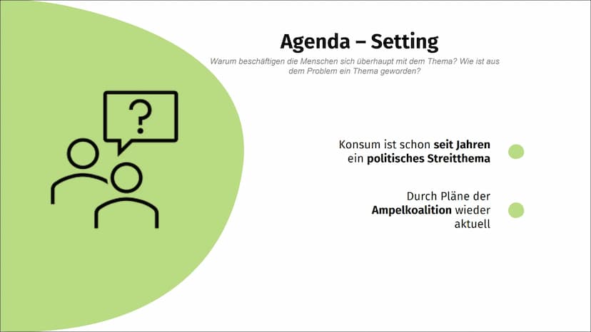 Legalisierung
von Cannabis Evaluation
Umsetzung
Entscheidung
Politikzyklus
com
Bocco
ŠT?
Problem
Agenda - Setting
Diskussion Problem
Was ist