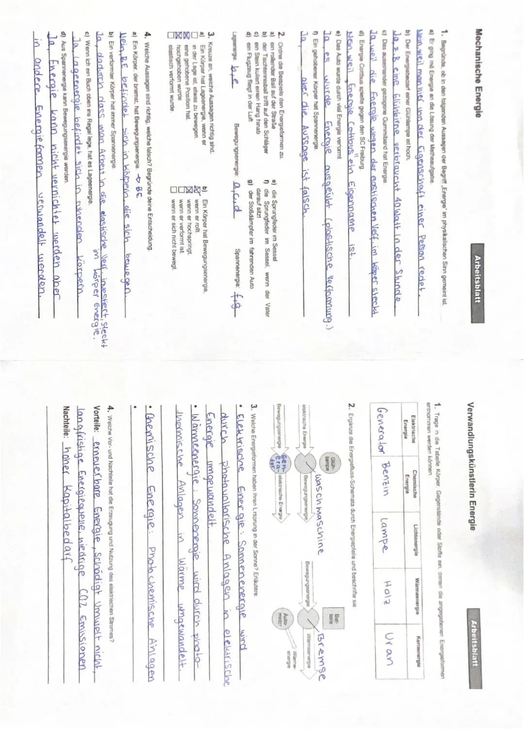 Mechanische Energie
1. Begründe, ob in den folgenden Aussagen der Begriff Energie" im physikalischen Sinn gemeint ist.
a) Er ging mil Energi