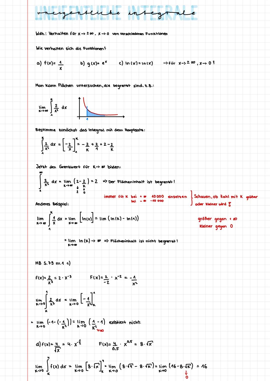 # uneigentliche integrale

Wdh.: Verhalten für x->±00, x->0 von verschiedenen Funktionen

Wie verhalten sich die Funktionen?

a) f(x)= $\fra