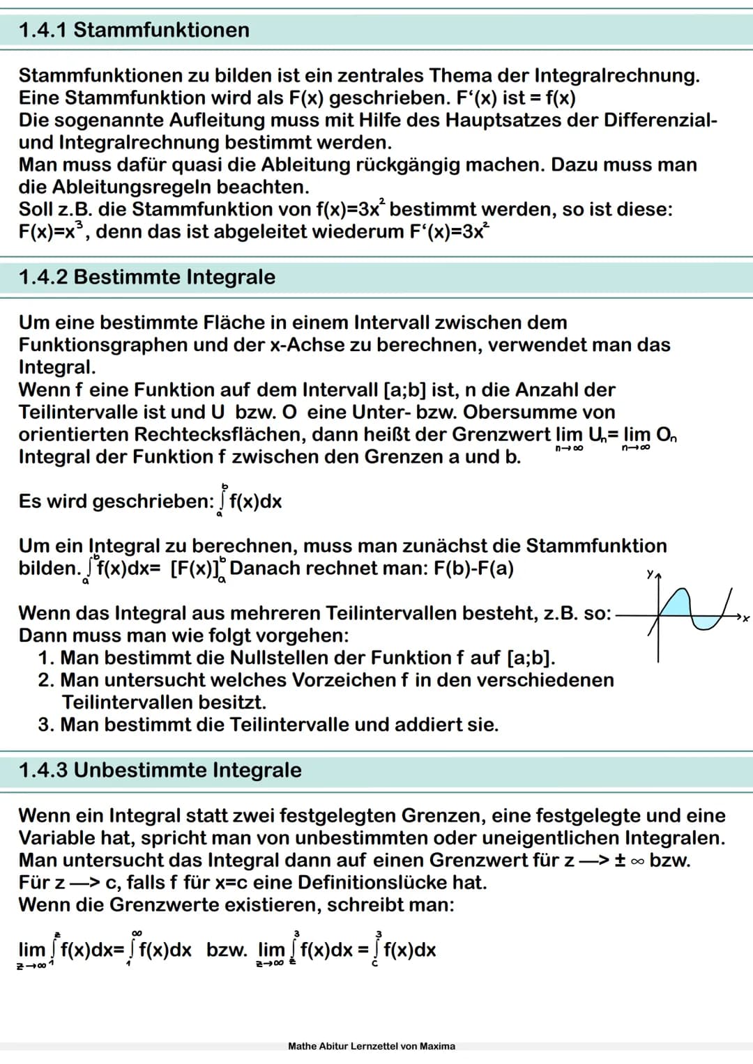 Mathe Abitur Lernzettel
von Maxima Inhaltsverzeichnis
1.Analysis
1.1 Ableitung
1.1.1 Grundlagen und Definition
1.1.2 Ableitungsregeln
1.1.3 