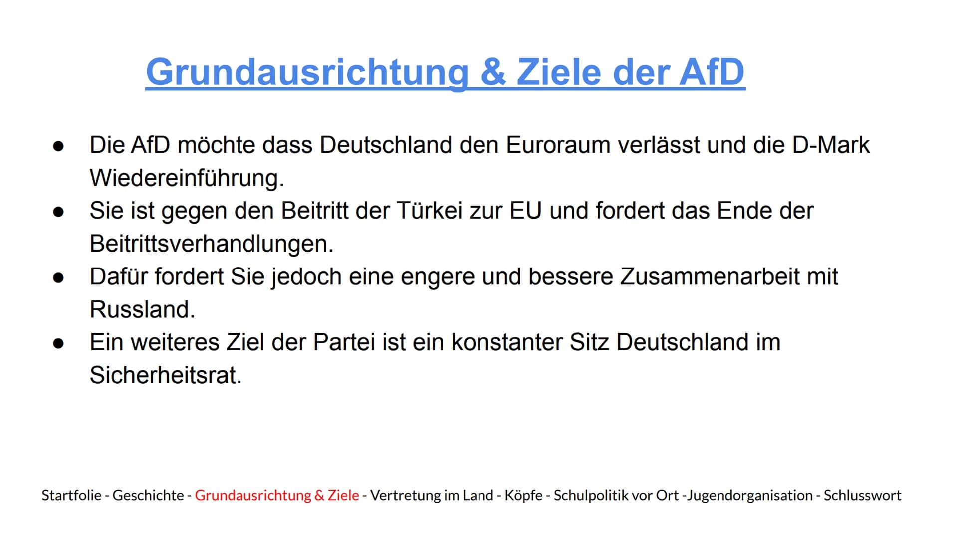 AFD
Alternative
für
Alternative für Deutschland
Deutschland
Eine Präsentation von Hannes, Indon, Jamie, Maxi und Marijke
Startfolie - Geschi