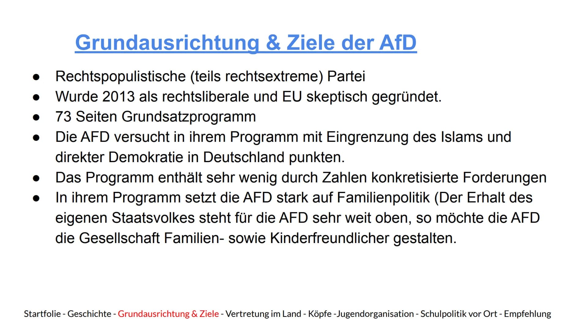 AFD
Alternative
für
Alternative für Deutschland
Deutschland
Eine Präsentation von Hannes, Indon, Jamie, Maxi und Marijke
Startfolie - Geschi