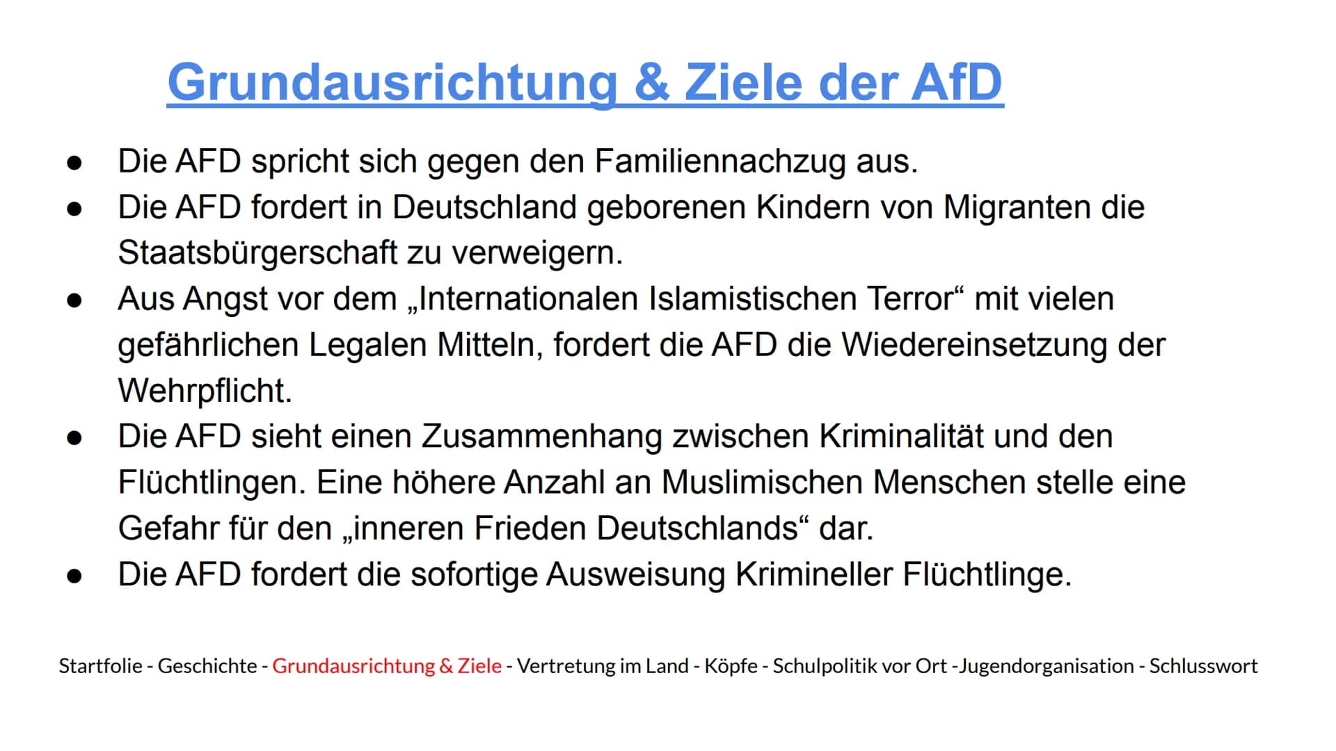 AFD
Alternative
für
Alternative für Deutschland
Deutschland
Eine Präsentation von Hannes, Indon, Jamie, Maxi und Marijke
Startfolie - Geschi