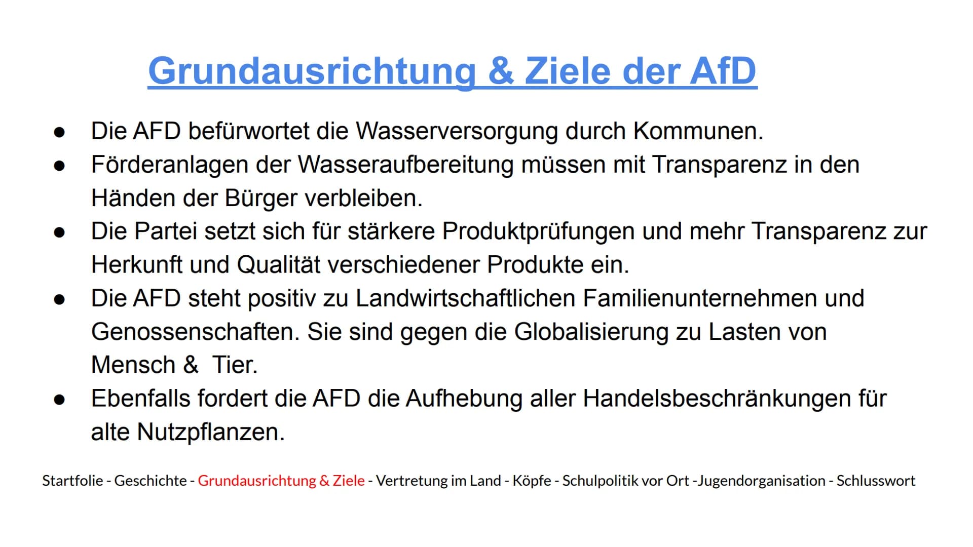 AFD
Alternative
für
Alternative für Deutschland
Deutschland
Eine Präsentation von Hannes, Indon, Jamie, Maxi und Marijke
Startfolie - Geschi
