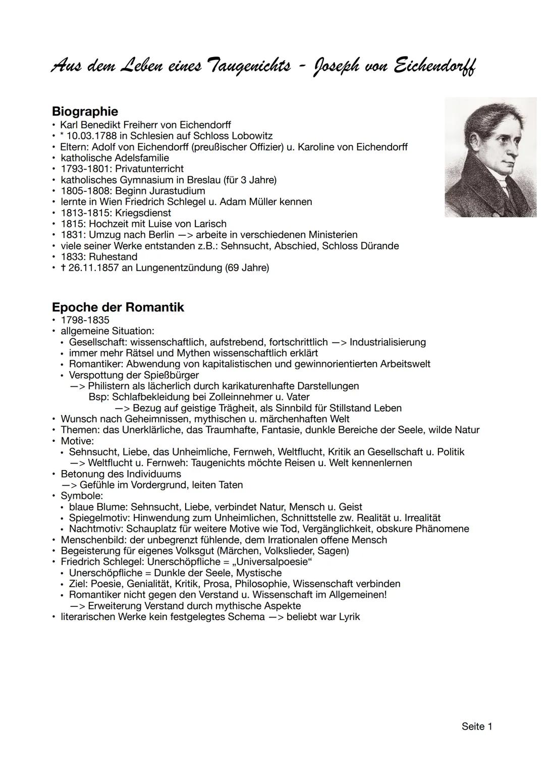 # Aus dem Leben eines Taugenichts - Joseph von Eichendorff

Biographie

*   Karl Benedikt Freiherr von Eichendorff
*   10.03.1788 in Schlesi