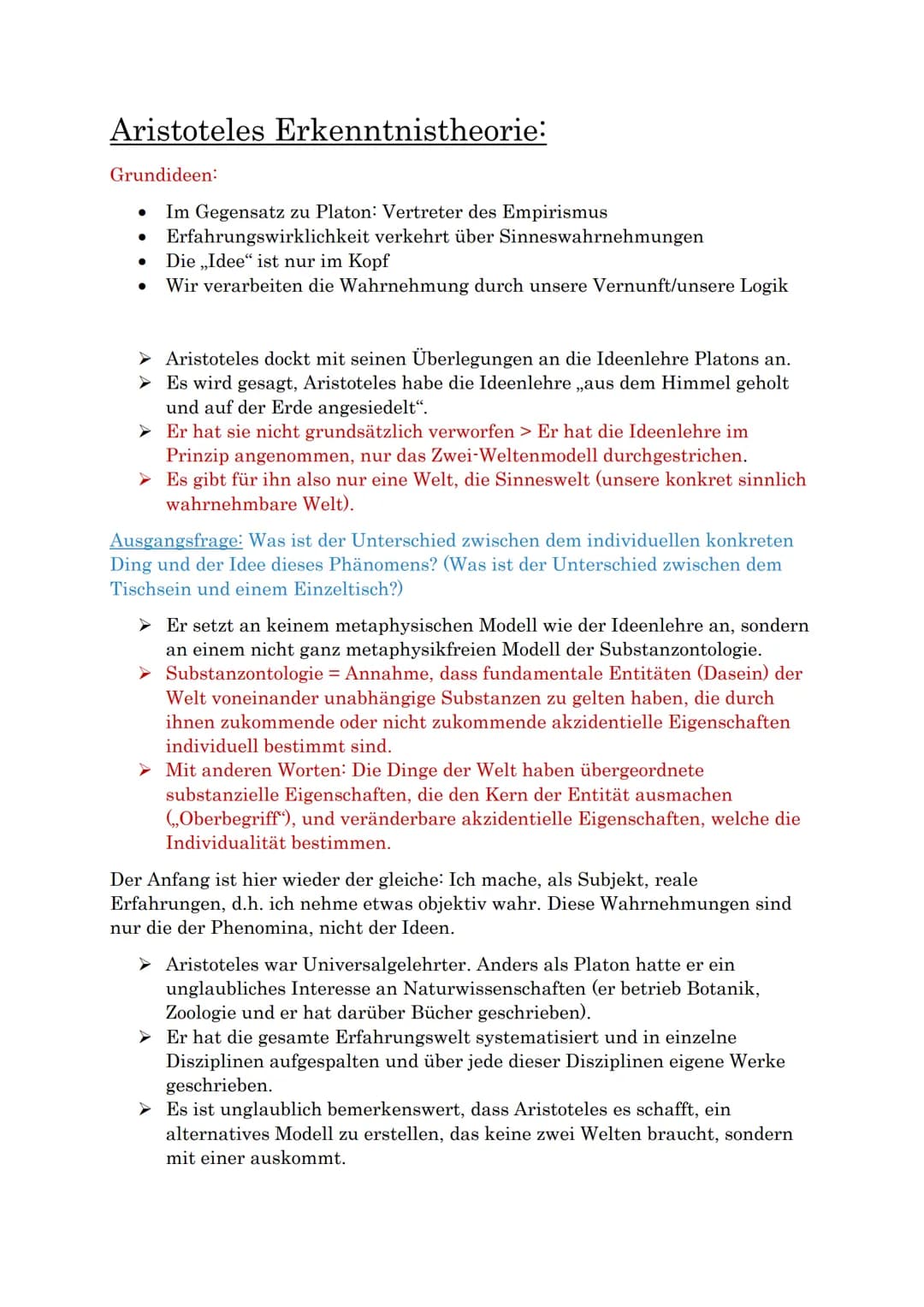 Erkenntnistheorien: Philosophie-Klausur
Definitionen der Erkenntnistheorie:
1) Theorie über das Zustandekommen, die Reichweite und Valenz de