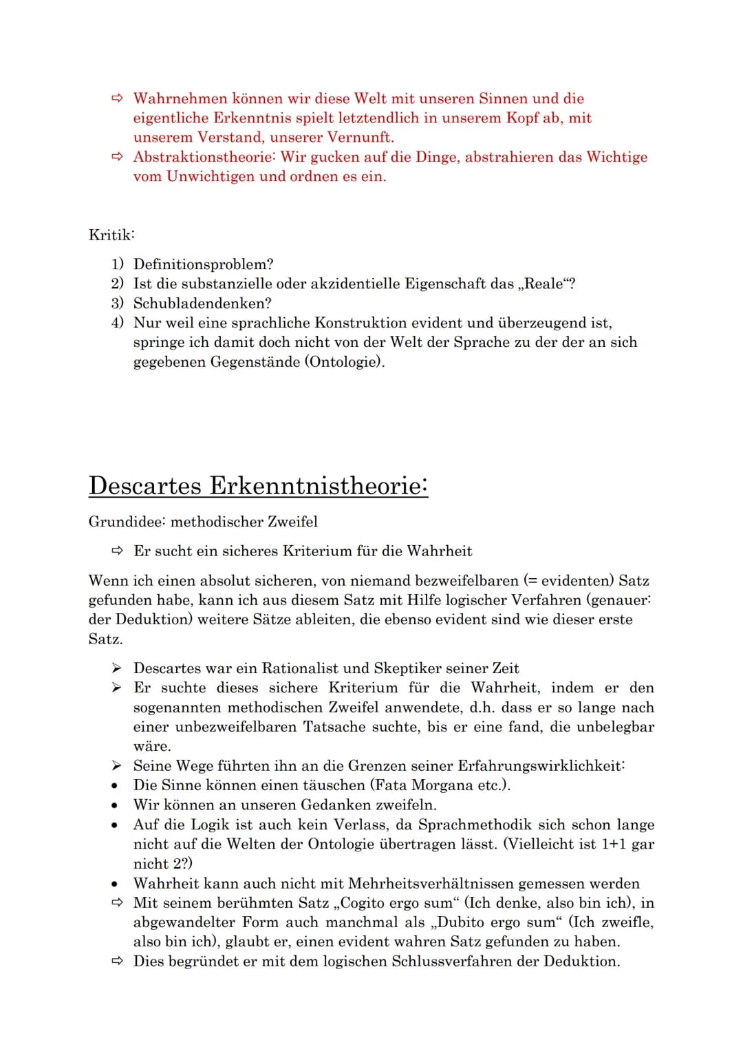 Erkenntnistheorien: Philosophie-Klausur
Definitionen der Erkenntnistheorie:
1) Theorie über das Zustandekommen, die Reichweite und Valenz de