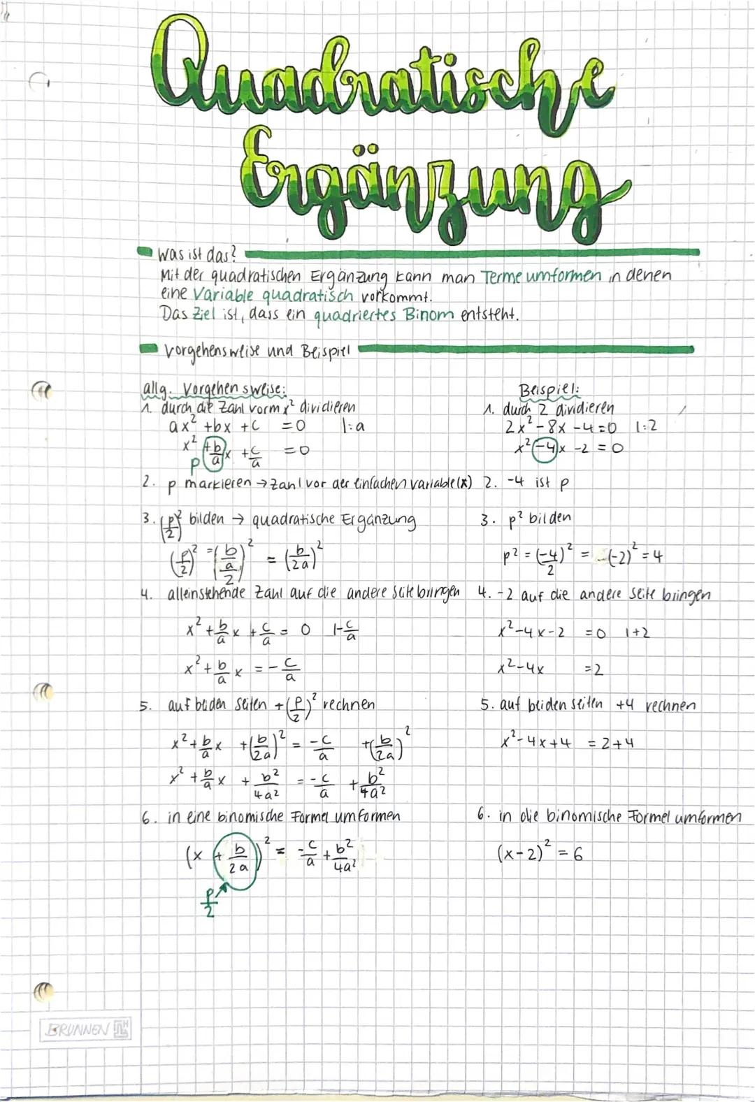 Quadratische Ergänzung einfach erklärt - Übungen, Rechner und Beispiele für die 9. Klasse