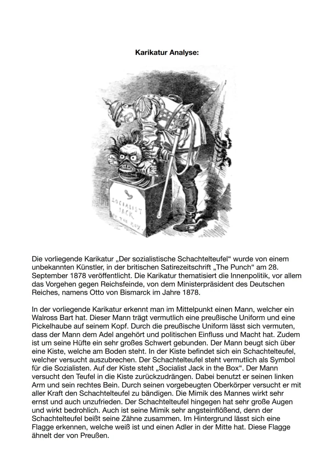 Karikatur Analyse:
SOCIALIST
JACK
Die vorliegende Karikatur ,,Der sozialistische Schachtelteufel" wurde von einem
unbekannten Künstler, in d