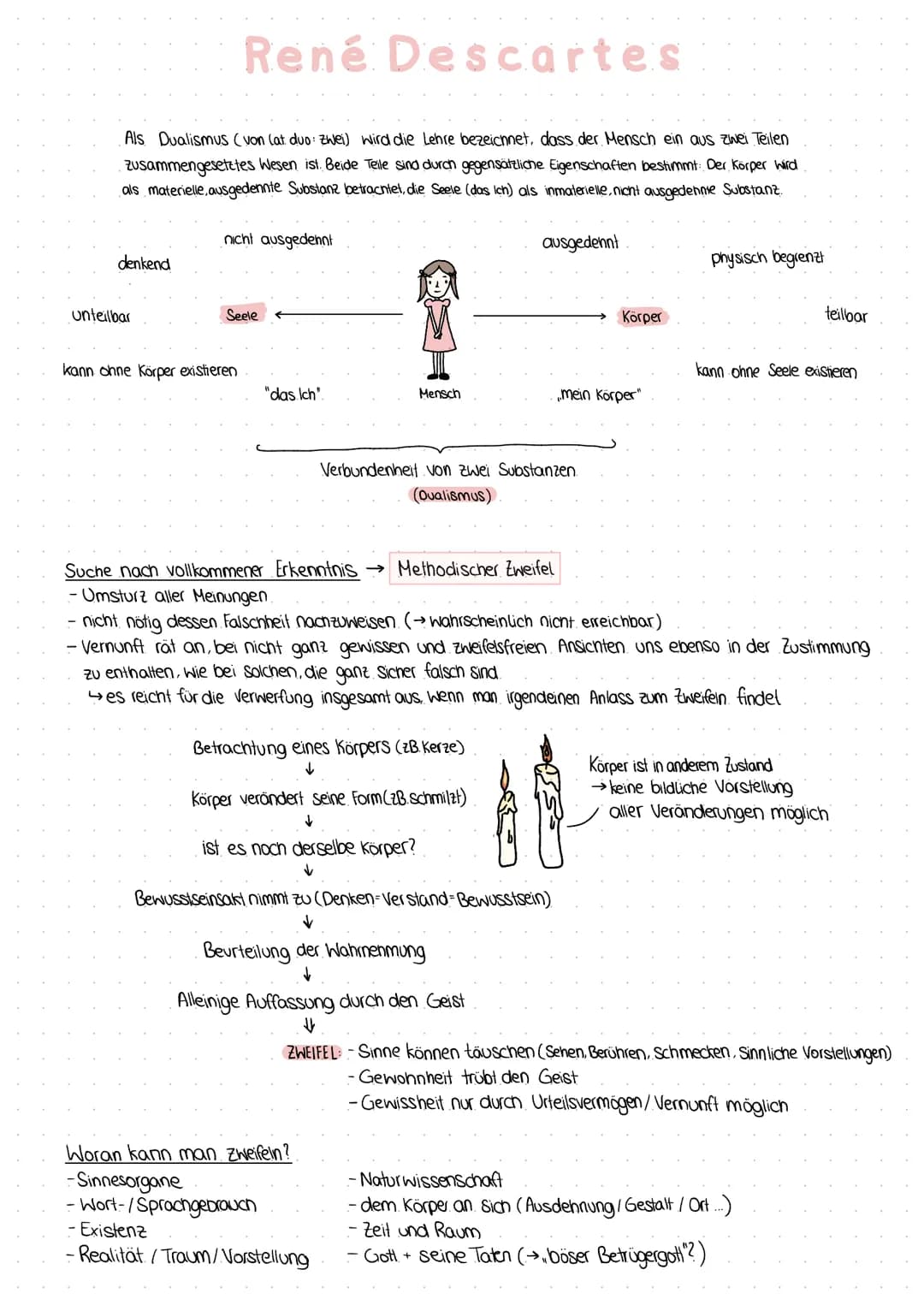 René Descartes
Als Dualismus (von (at duo: Zwei) wird die Lehre bezeichnet, dass der Mensch ein aus zwei Teilen
zusammengesetztes Wesen ist.
