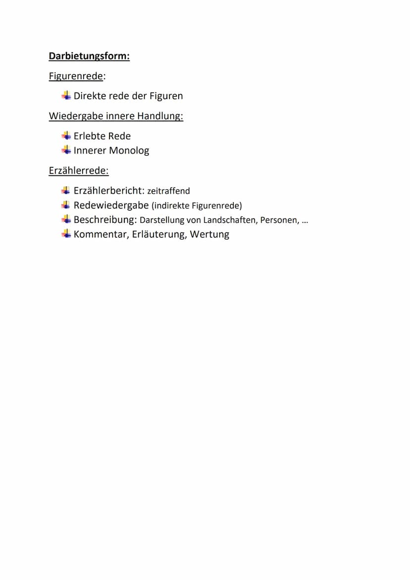 Erzählformen
Ich-Erzähler (Ich habe...) oder
Er/Sie-Erzähler (Er/Sie hat...)
Erzählverhalten:
auktorial
Erzählperspektive
-allwissend;
-kenn