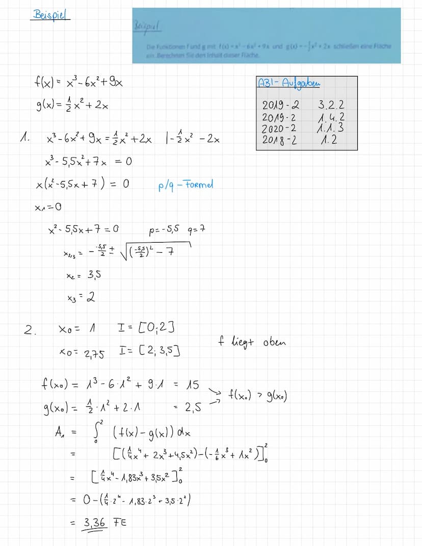 -2
Bestimmtes Integral
- Orientierter Flächeninhalt zwischen Graph und x-Achse von
X = X₁ und x= x₂.
Flächen unter der x-Achse werden.
negat