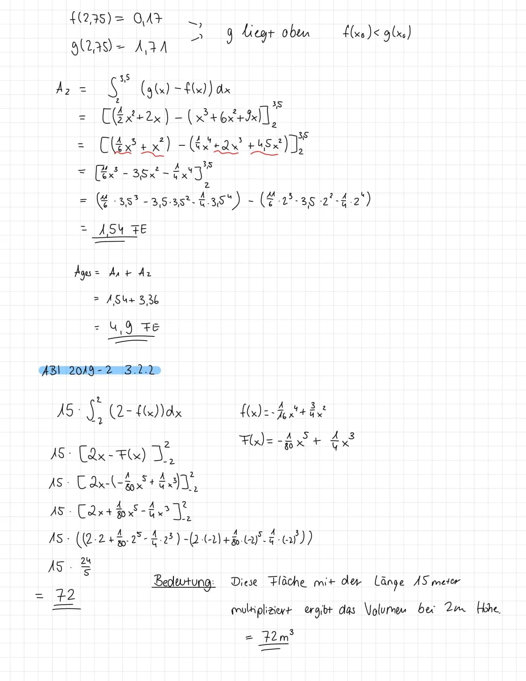 -2
Bestimmtes Integral
- Orientierter Flächeninhalt zwischen Graph und x-Achse von
X = X₁ und x= x₂.
Flächen unter der x-Achse werden.
negat
