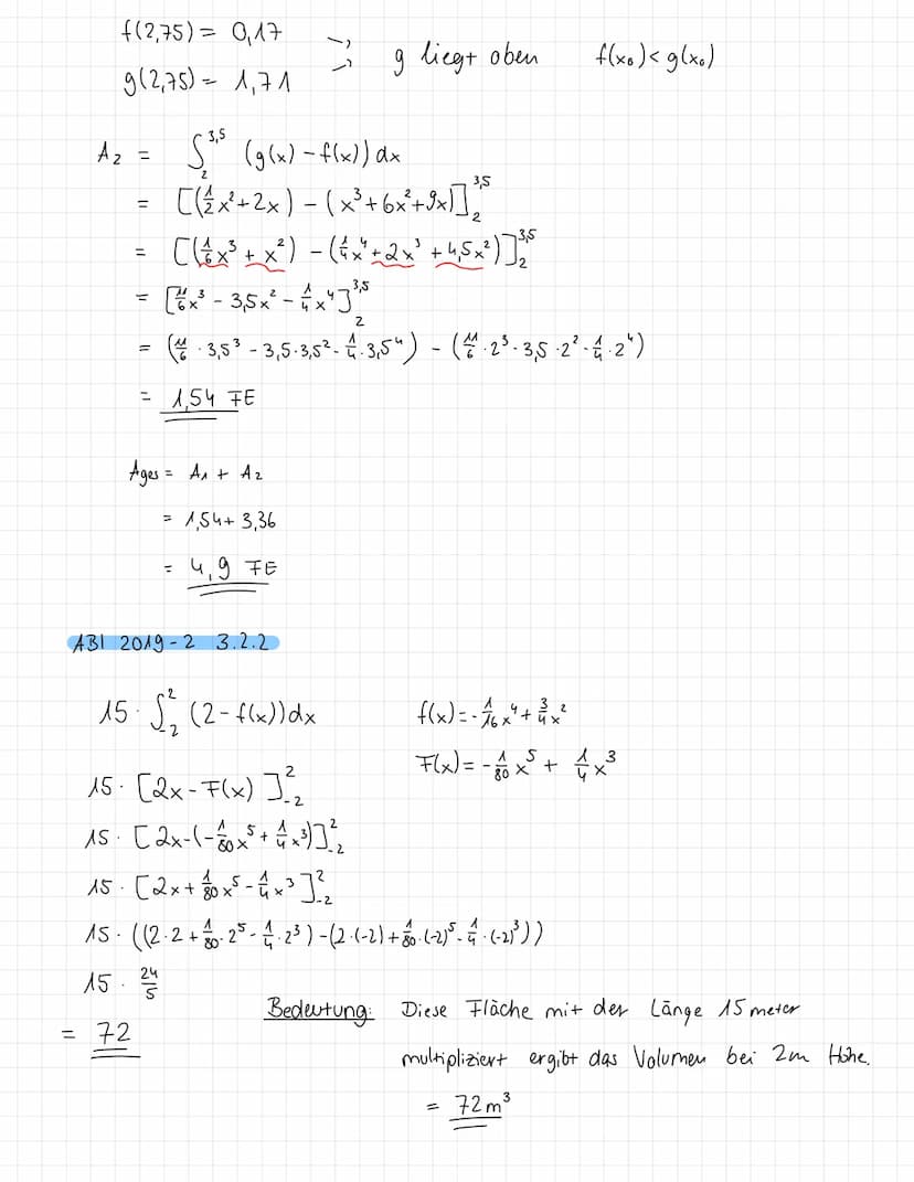 -2
Bestimmtes Integral
- Orientierter Flächeninhalt zwischen Graph und x-Achse von
X = X₁ und x= x₂.
Flächen unter der x-Achse werden.
negat