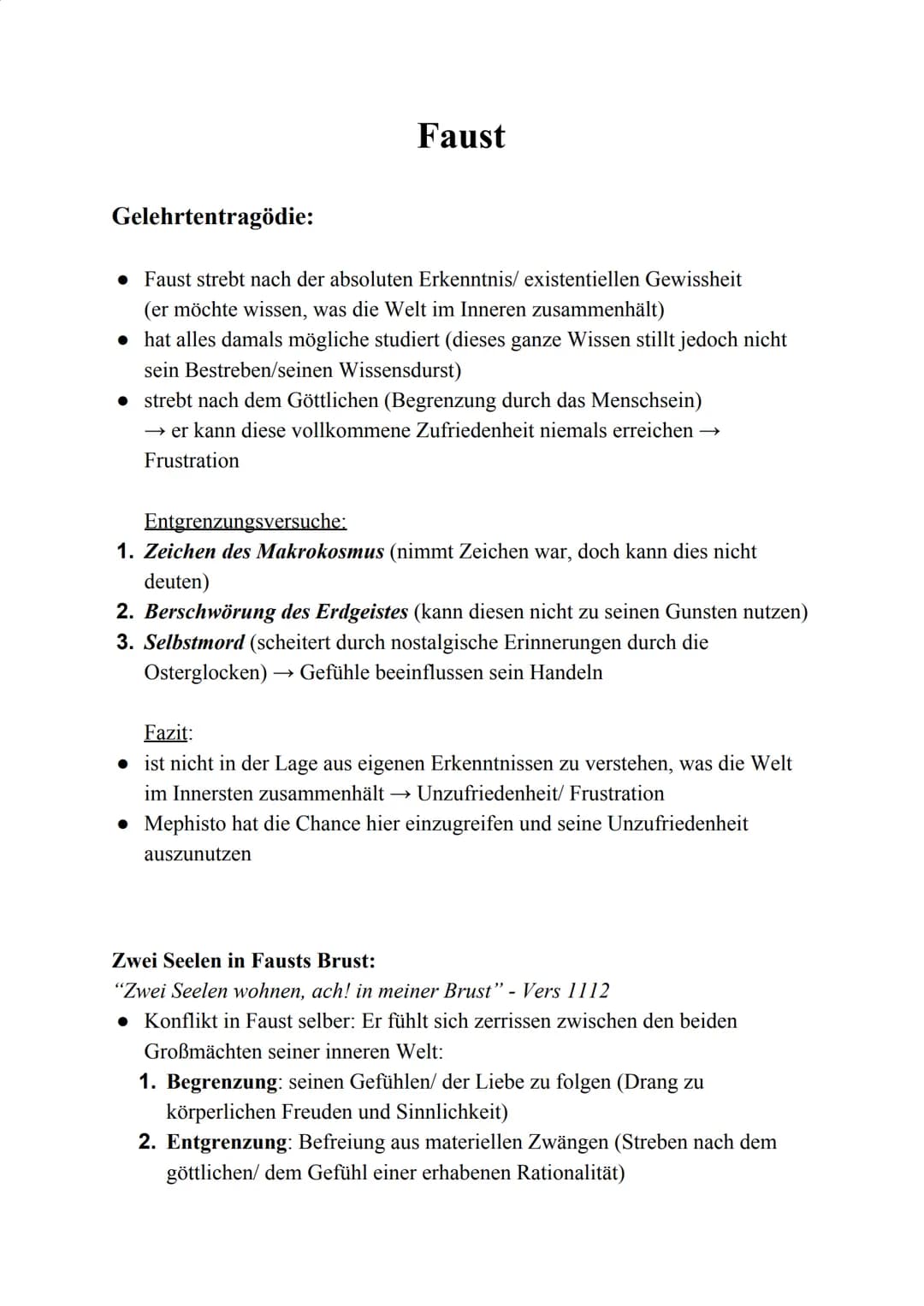 Gelehrtentragödie:
Faust
• Faust strebt nach der absoluten Erkenntnis/ existentiellen Gewissheit
(er möchte wissen, was die Welt im Inneren 