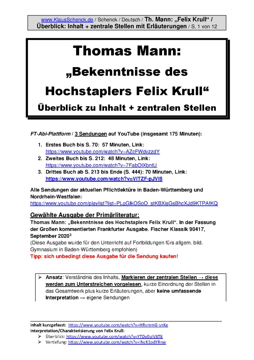 Th. Mann: "Felix Krull" (Abi-Pflichtlektüre/BW)