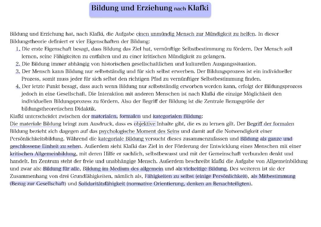 Klafki Bildungstheorie einfach erklärt - pdf, Allgemeinbildung, Selbstbestimmung, Kategoriale Bildung und mehr