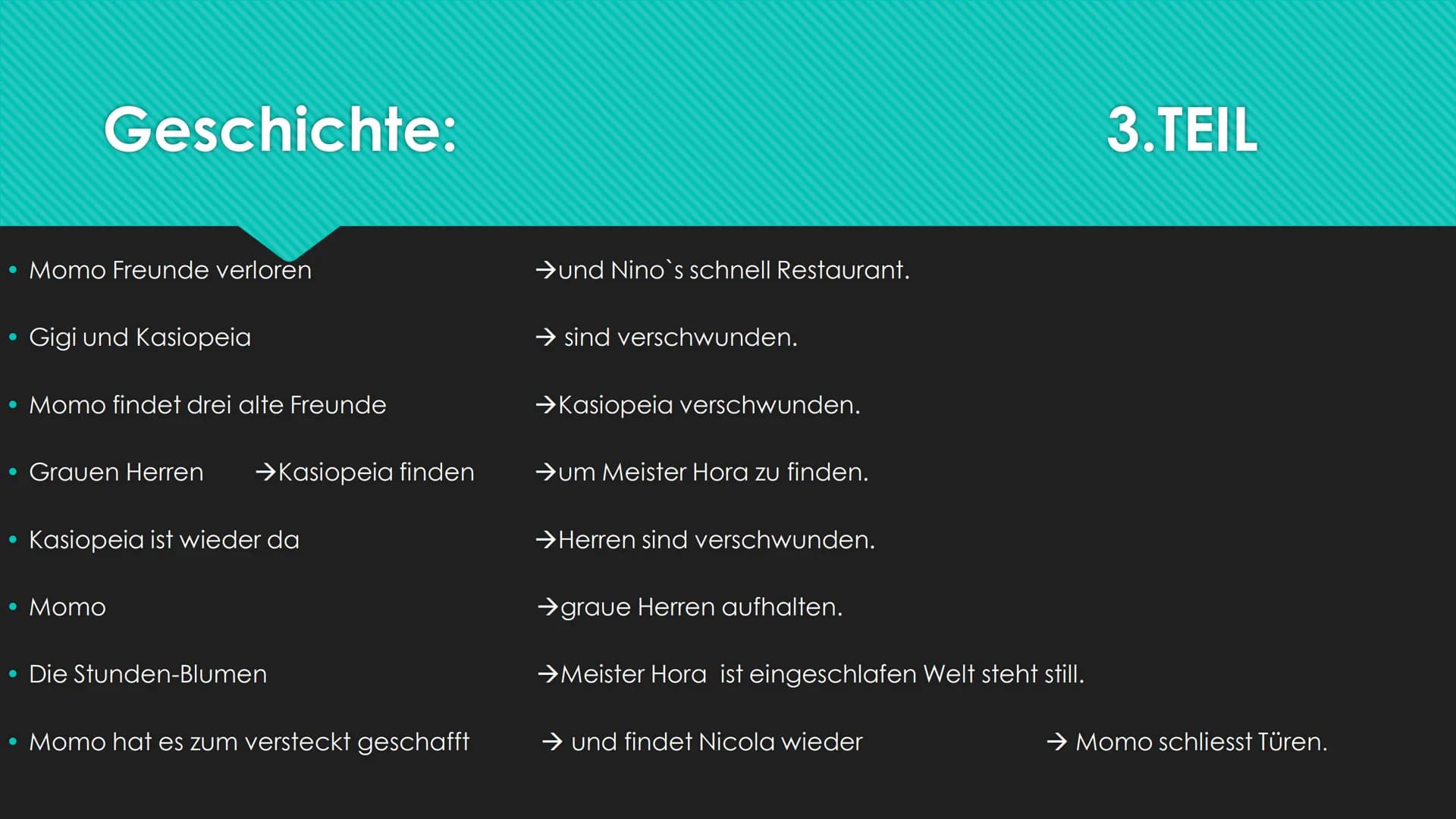 ΜΟΜΟ
Schriftsteller: Michael Ende!
MOMO
Michael Ende Aufbau:
Figuren
Geschichte
Themen
• Zitat
• Meinung
Fragen? Figuren
Meister Hora
Chef d