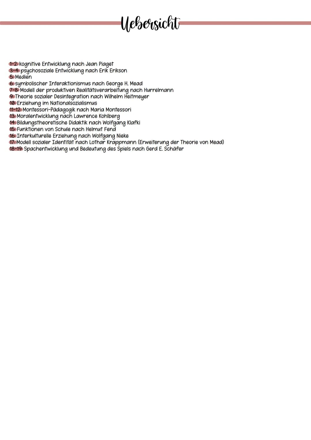 Mebersicht
1-2-kognitive Entwicklung nach Jean Piaget
3-4 psychosoziale Entwicklung nach Erik Erikson
5. Medien
6 symbolischer Interaktionis