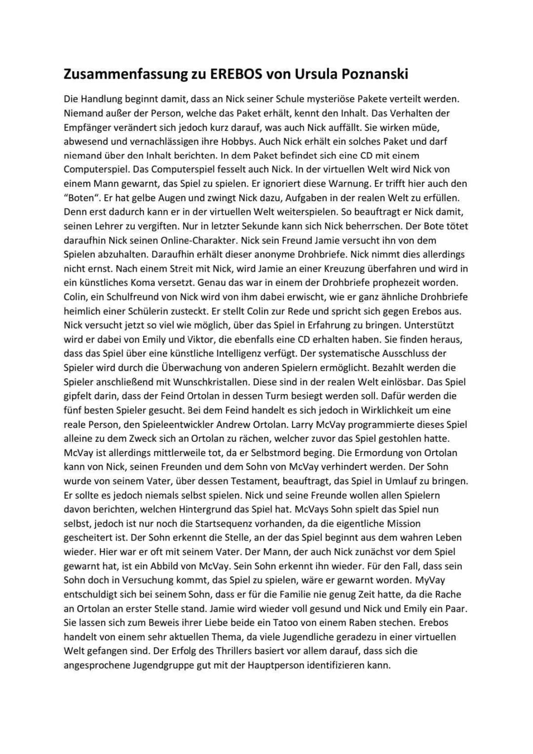 Erebos Zusammenfassung Kapitel 1-10 (Alle Kapitel von Erebos erklärt)