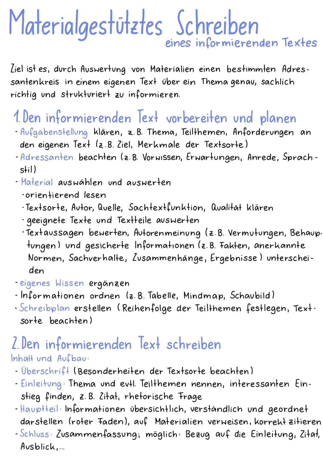 Materialgestütztes Schreiben
eines informierenden Textes
Ziel ist es, durch Auswertung von Materialien einen bestimmten Adres-
santenkreis i