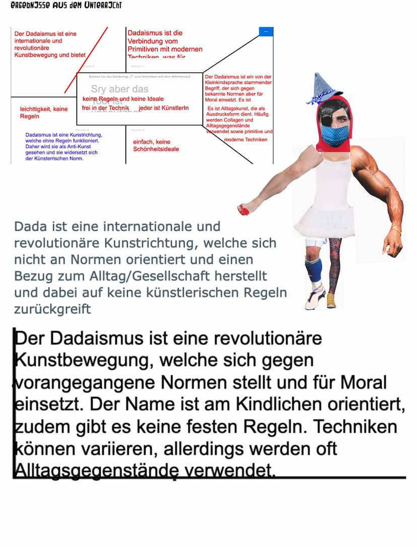 DADAJSMUS ZUSAMMENFASSUNG
Dadaismus ist eine Kunst- und Literaturrichtung, die auch als Anti-Kunst gesehen wird. Die Kunst soll
alltagstaugl