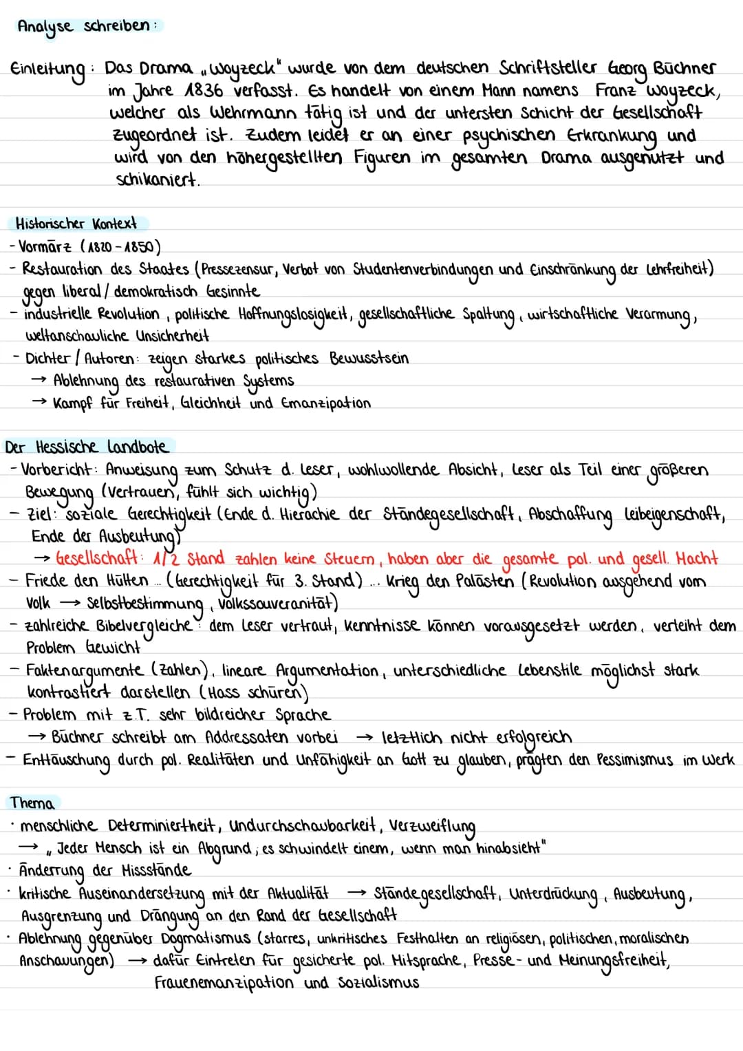 Woyzeck
Buchners Stil:
-Umgangssprache
- eingebaute Satzbrüche, Ellipsen, Interjektionen → Authentizität (Echtheit, Glaubwürdigkeit)
Aneinan