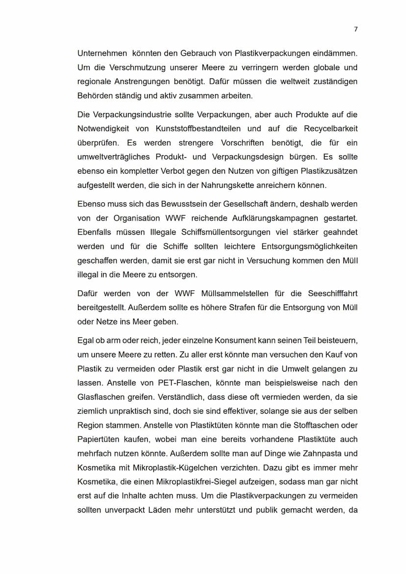 1
Wie kann man Plastik in den Meeren verringern? Inhaltsverzeichnis
1 Einleitung.....
2 Die Verschmutzung der Meere........
3 Problematik vo