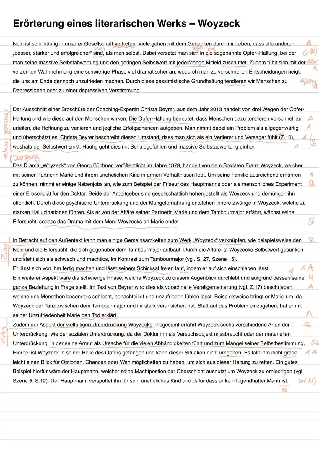 Literarische Erörterung Woyzeck - mit Außentext