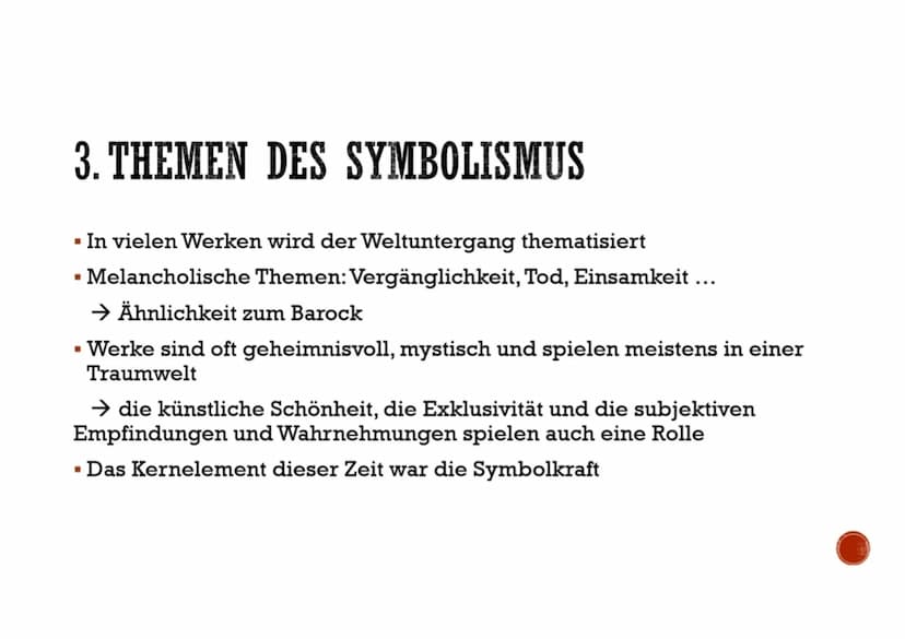 DER SYMBOLISMUS
(1890-1920)
Von: ... INHALTSVERZEICHNIS
1. Definition der Literaturepoche
2.
Hintergrundsinformationen
3. Themen des Symboli