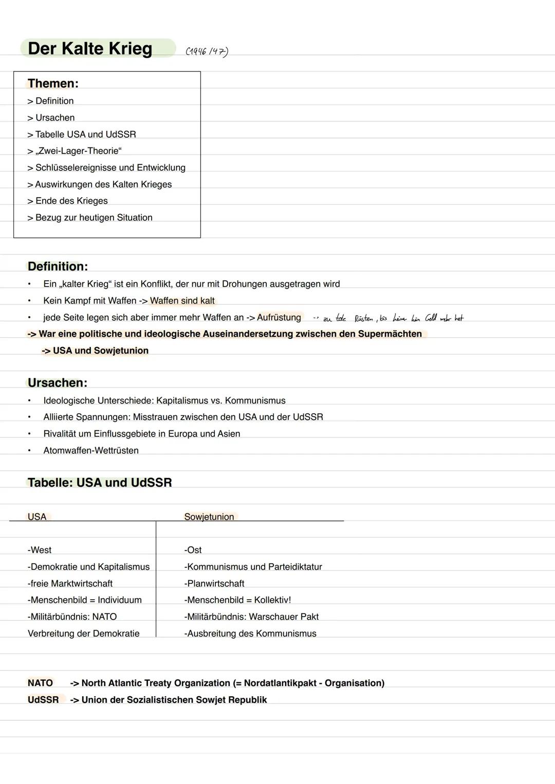 Der Kalte Krieg (Mit Bezug auf Heute)