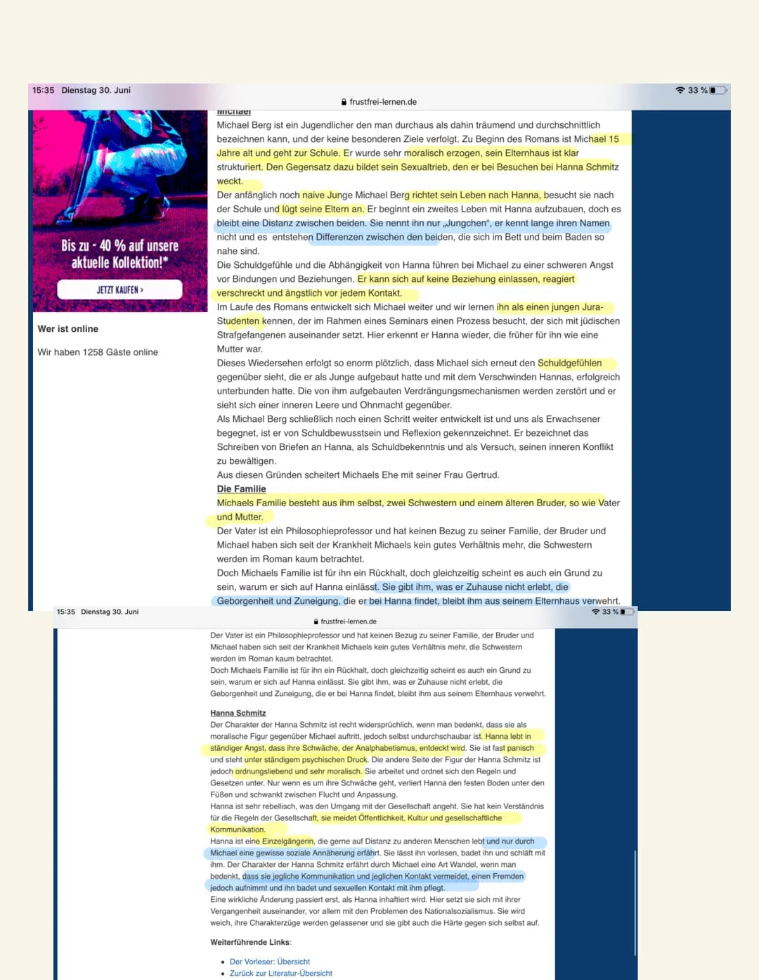 ein älterer Bruder
Mutter
typische
distanziert
er nehme nicht am
Familienleben tel
Mutter-Kind-
Beziehung
Michael Berg
1
Vater
S. 154
zwei S