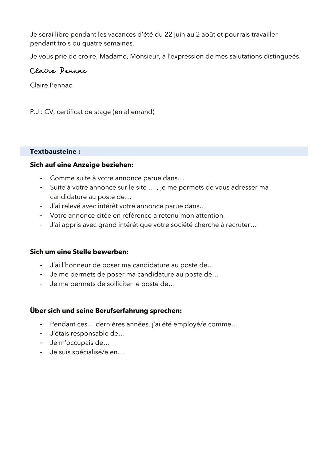 # Écrire un lettre de motivation -
ein Motivationsschreiben schreiben

Aufbau:

1. Adresse des Absenders
2. Adresse des Empfängers
3. Ort un