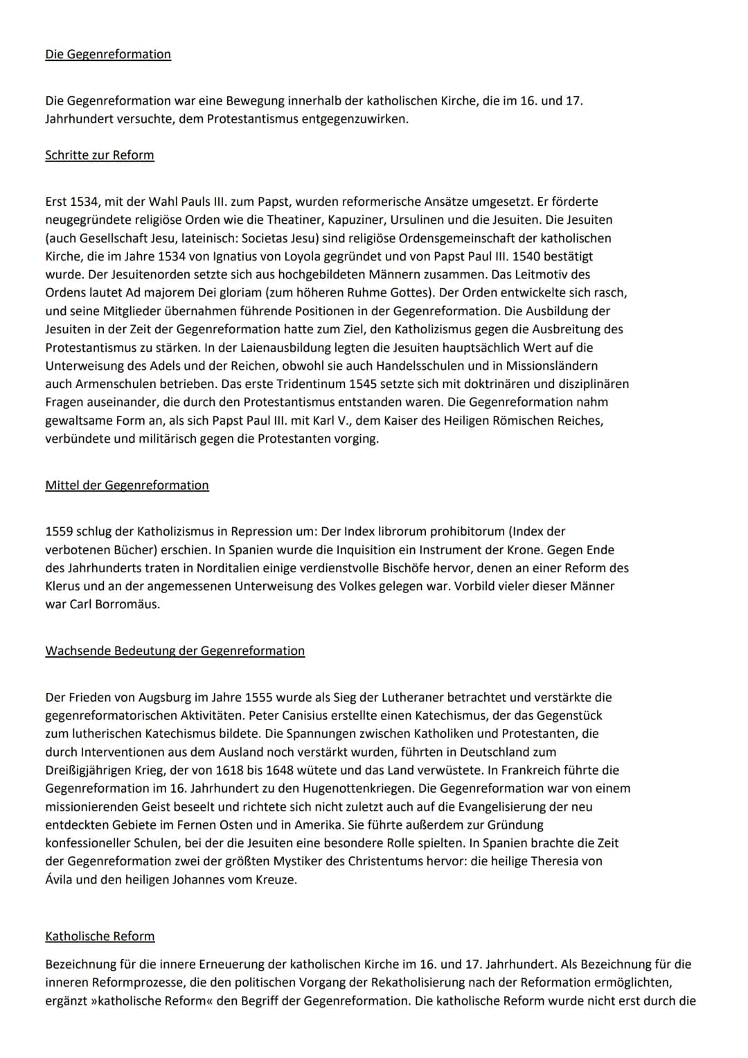 Die Gegenreformation
Die Gegenreformation war eine Bewegung innerhalb der katholischen Kirche, die im 16. und 17.
Jahrhundert versuchte, dem