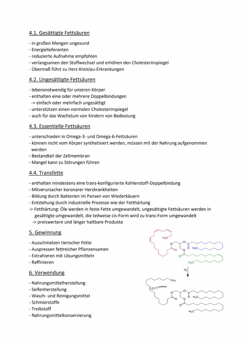Handout: Fette
1. Was sind Fette?
- Ester aus Glycerin und drei verschiedenen Monocarbonsäuren (Fettsäuren)
- Einteilung in: pflanzliche und