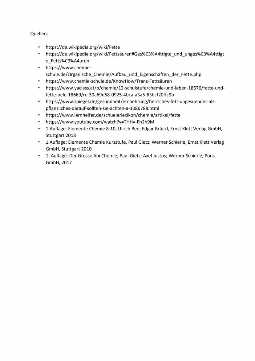 Handout: Fette
1. Was sind Fette?
- Ester aus Glycerin und drei verschiedenen Monocarbonsäuren (Fettsäuren)
- Einteilung in: pflanzliche und