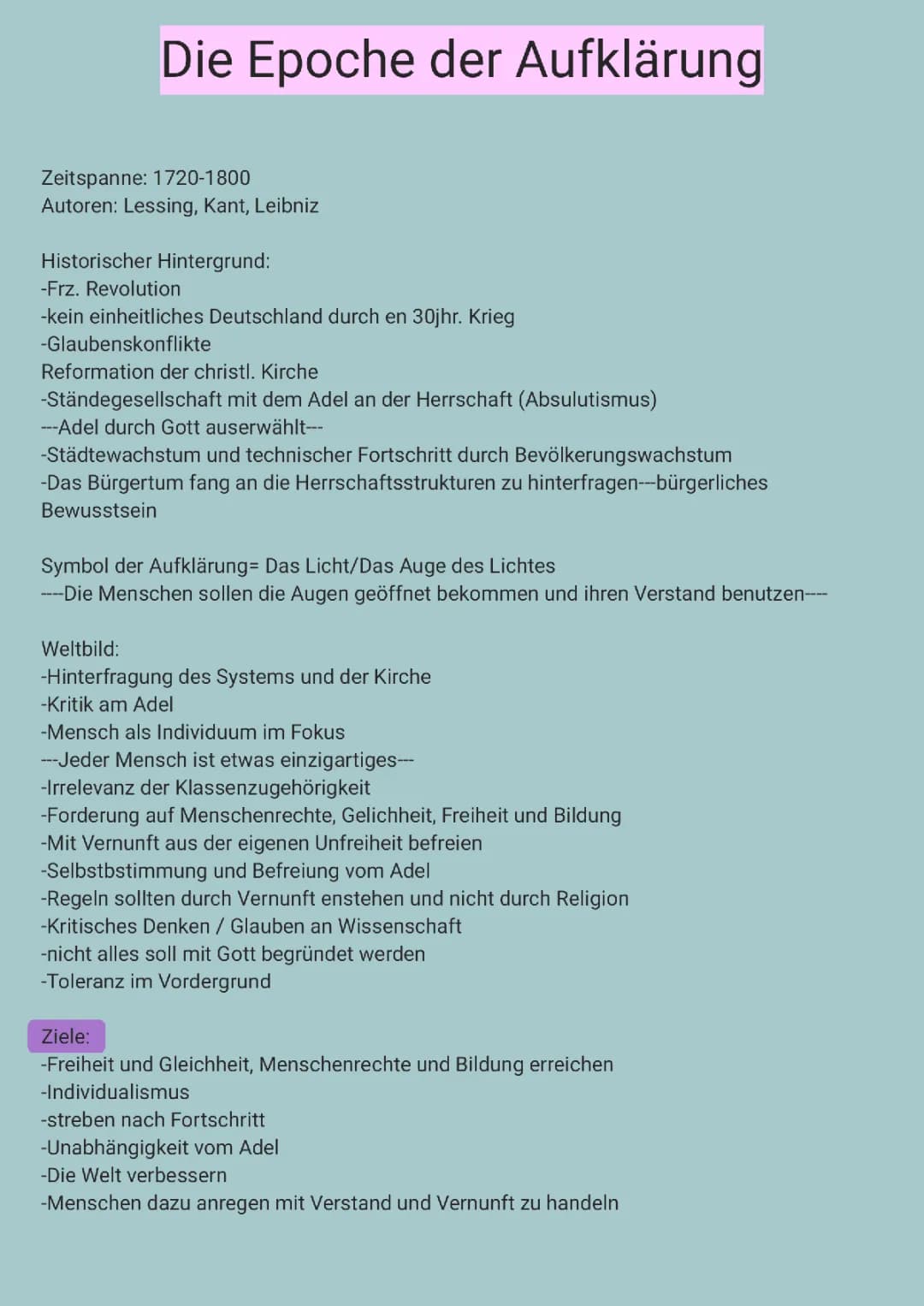 Aufklärung Epoche Lernzettel 
