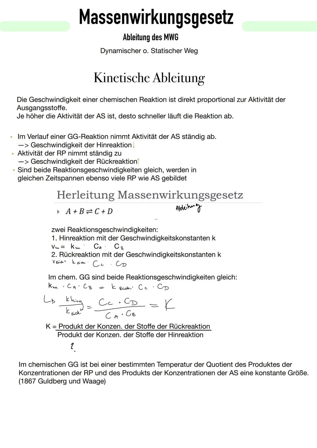  Chemisches Gleichgewicht
Stoffumsatz Chemische Reaktionen, die so lange ablaufen, bis mindestens einer der AS
verbraucht ist, nennt man Rea